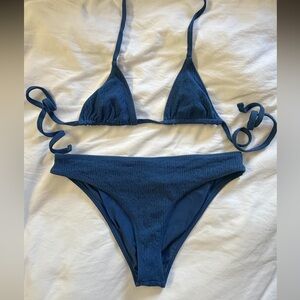TJ Swim Navy Textured Triangle Bikini Set